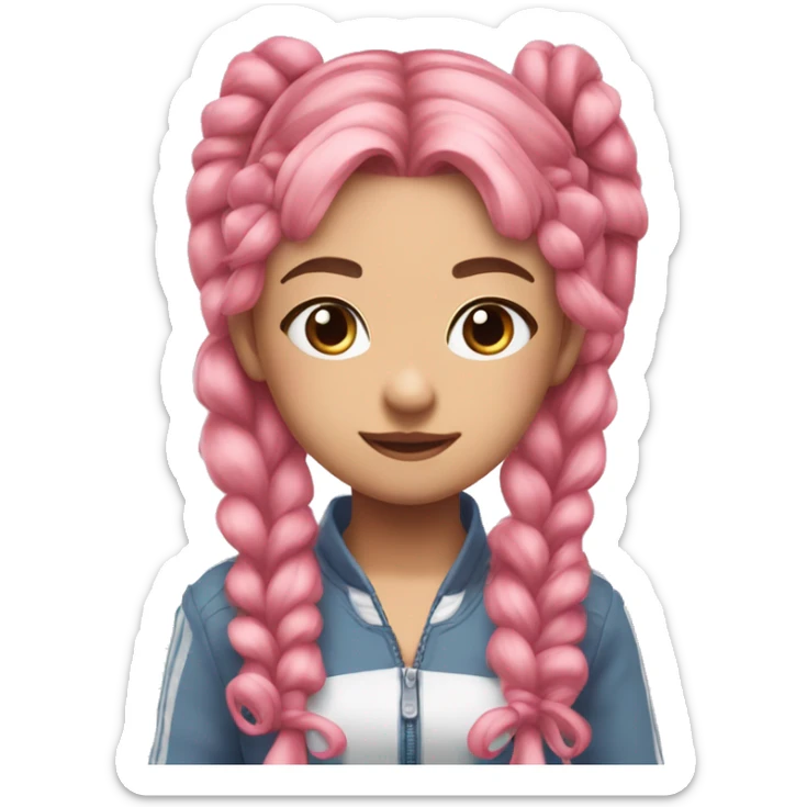 long pink wavy hair pigtails cute feminine person pink eyes idol outfit sticker