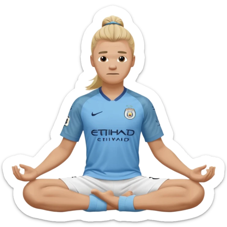 Erling Haaland pony tail hair doing the lotus position Manchester city  sticker