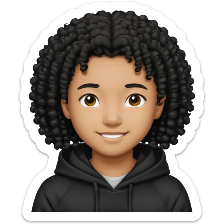 blasian teenager wearing a hoodie with black curly hair sticker