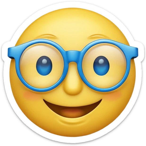 emoji of a round yellow smiley face with blue glasses on its eyes sticker