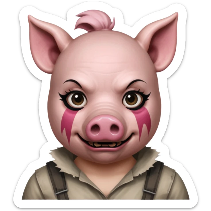 Amanda Young as the Pig from Dead by Daylight, wearing the pig mask, menacing pose, horror game vibe sticker