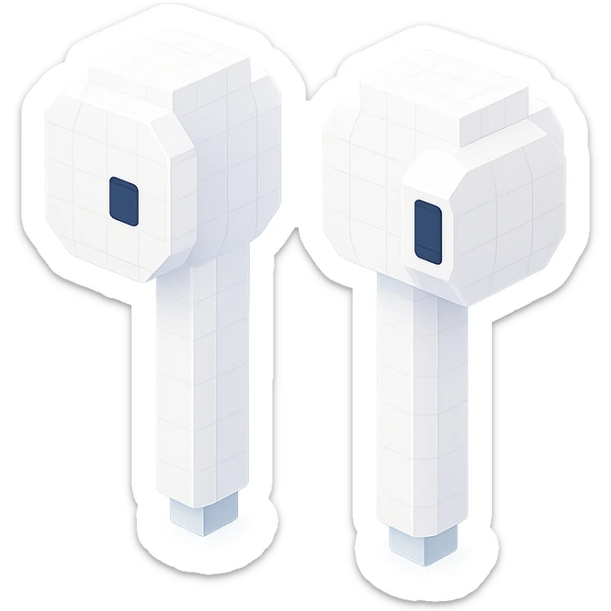 white EarPods headphones with a matte finish, with a subtle glow effect sticker