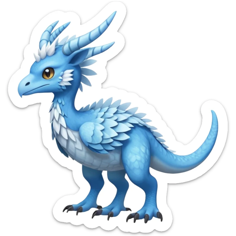 Raptorik scaley feathery horned Amaura-Aurorus-Pokémon-Fakémon-hybrid-fusion-creature, full body sticker