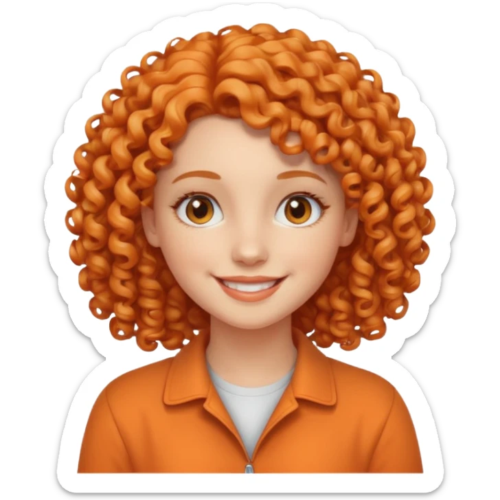 ahora hazme una mujer blanca joven con el pelo rizado y con color naranja claro  sticker