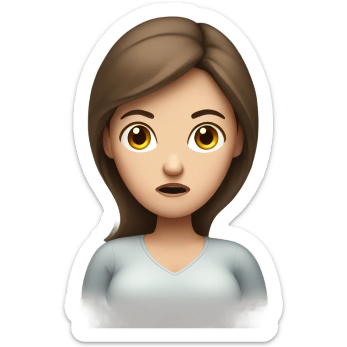 White pregnant woman with brown hair. Uncomfortable and angry. sticker