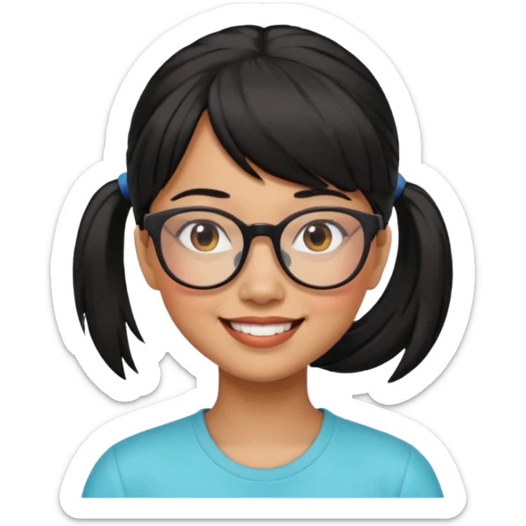 filipino woman black hair in pony tail with straight bangs and big glasses sticker