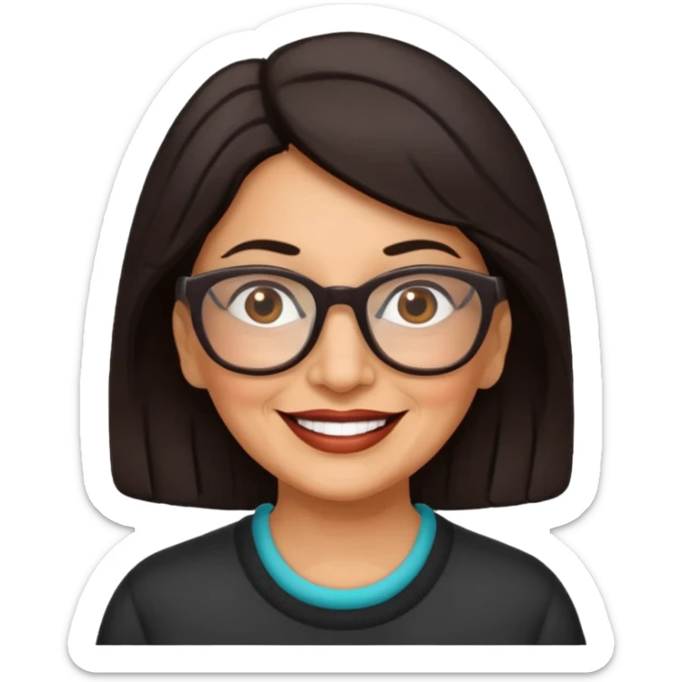 Happy Older Hispanic woman with dark hair wearing glasses 
 sticker