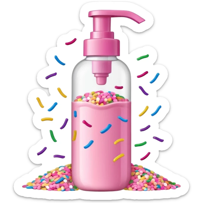 Pink shower gel light pink bottle with sprinkles and confeti on the bottle with a flip cap sticker
