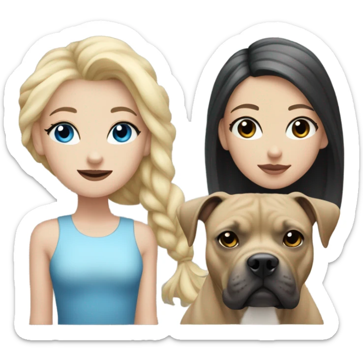 Blonde hair blue eyed girl with black pit bull with black and white face  sticker