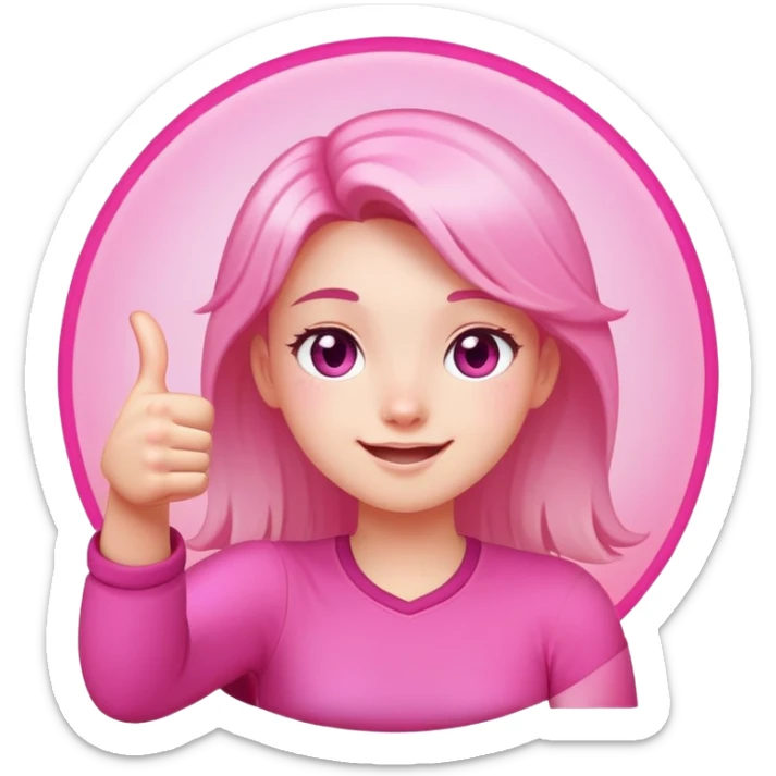 Tired but happy beautiful girl that is more valuable then corals holding a thumbs up with a cute pink aura behind here  sticker