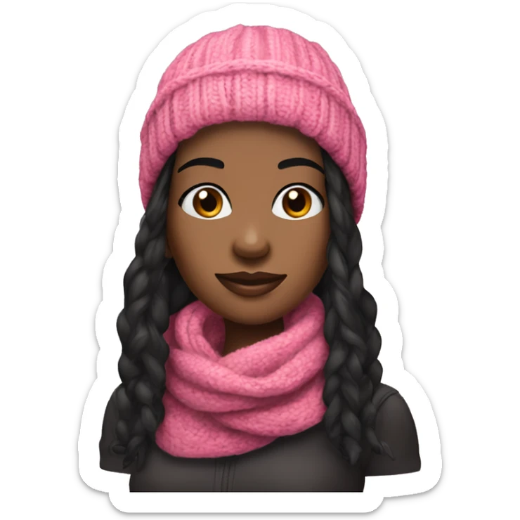  pretty black woman beanie long black hair with winter pink neck scarf  sticker
