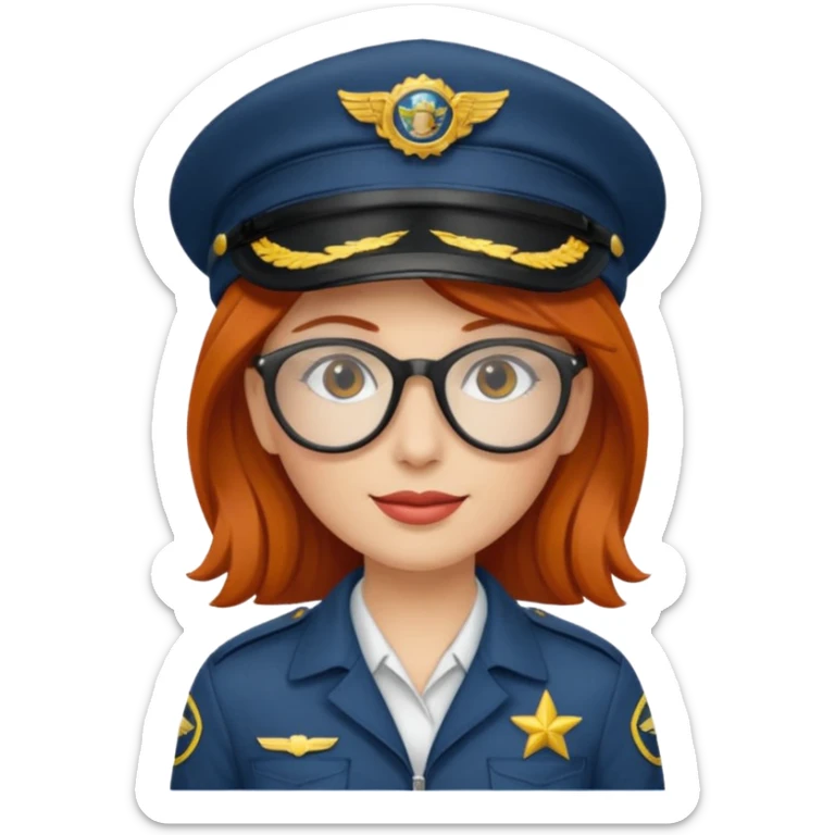 pilote d'avion femme rousse avec lunette de soleil et chapeau de pilote sticker