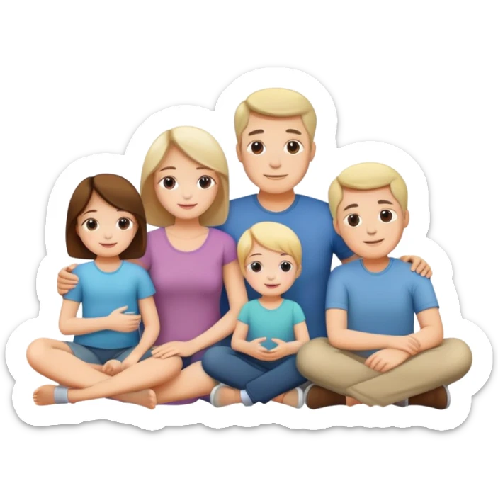 white family with parents and children sitting in a cool relaxed pose sticker