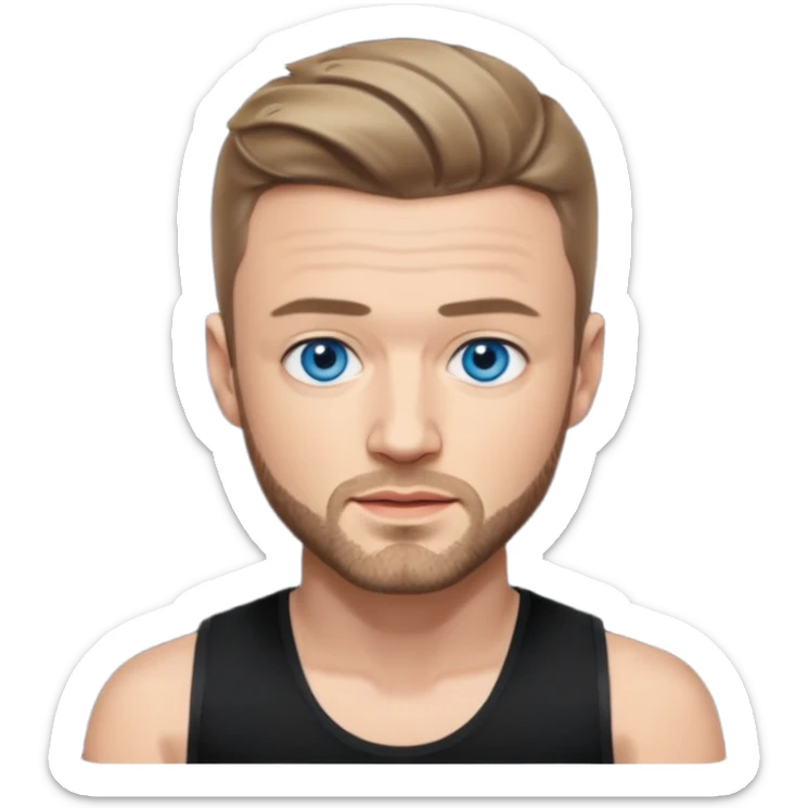 Justin Timberlake blue eyes, dark blonde hair, black tank top sticker