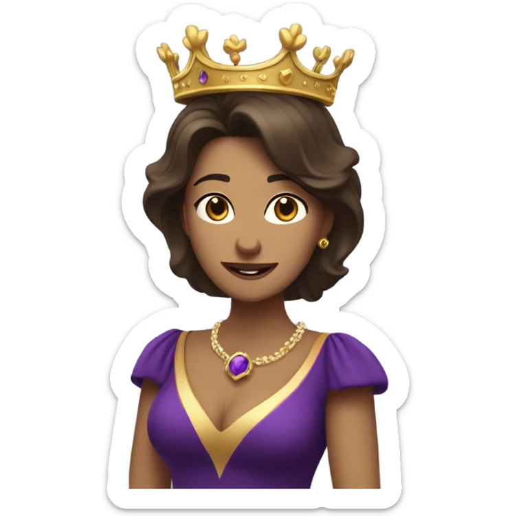 Caucasian long  brunette woman wearing formal royal purple robes and a crown who is pouring her heart out to the man she adores  sticker