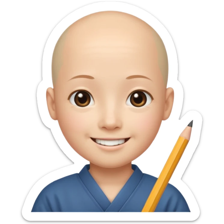 quero um personagem de descendencia japonesa, um pouco calvo e sorrindo com um lapis na mao sticker