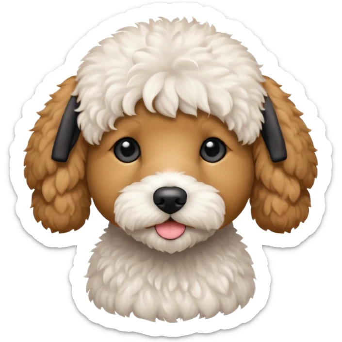Can you make me an emoji of a very white mini goldendoodle no brown in his fur that looks at more poodle with black eyes? sticker