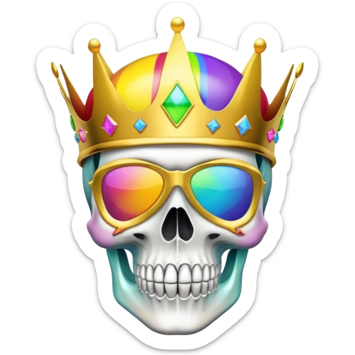 colorful skull with rainbow colors wearing a golden crown and neon ski mask sticker