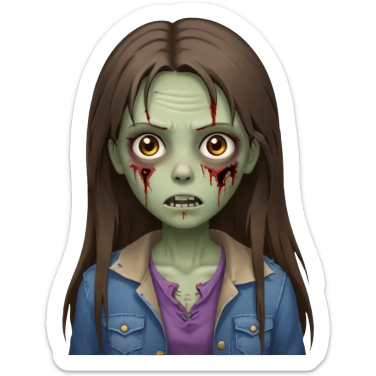 a zumbi girl with long brunette straight hair and light brown eyes sticker