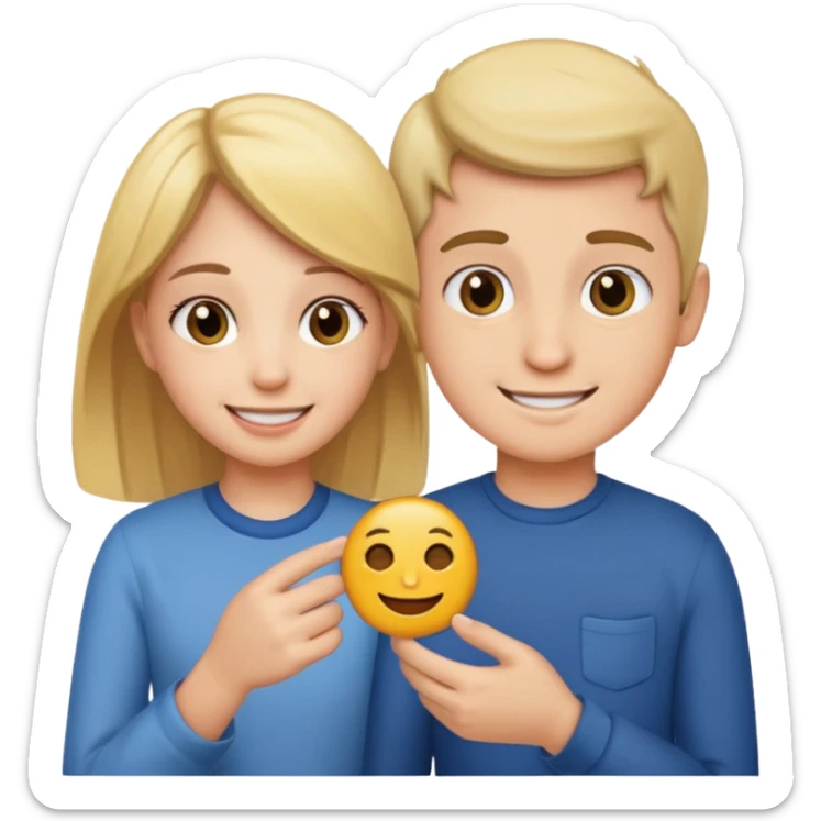 Make an emoji of a girl who is teaching a boy how to make emojis sticker