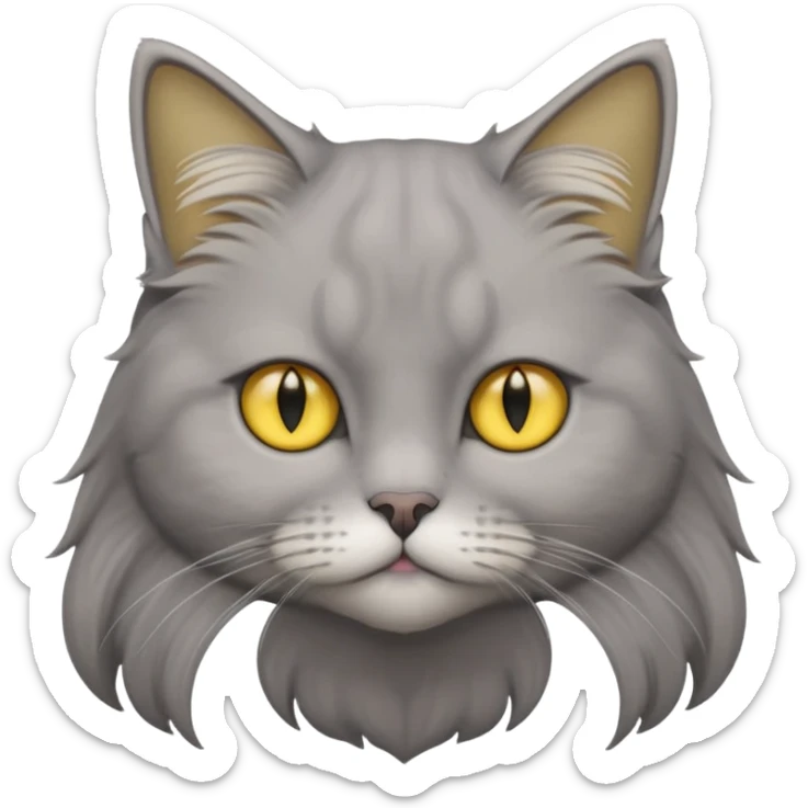 grey fluffy british long hair cat with yellow eyes cuteer without furr in the ears sticker