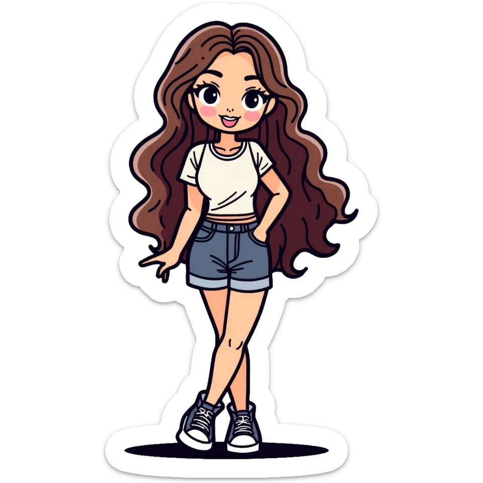 Girly girl with feminine features, long hair, cute outfit sticker