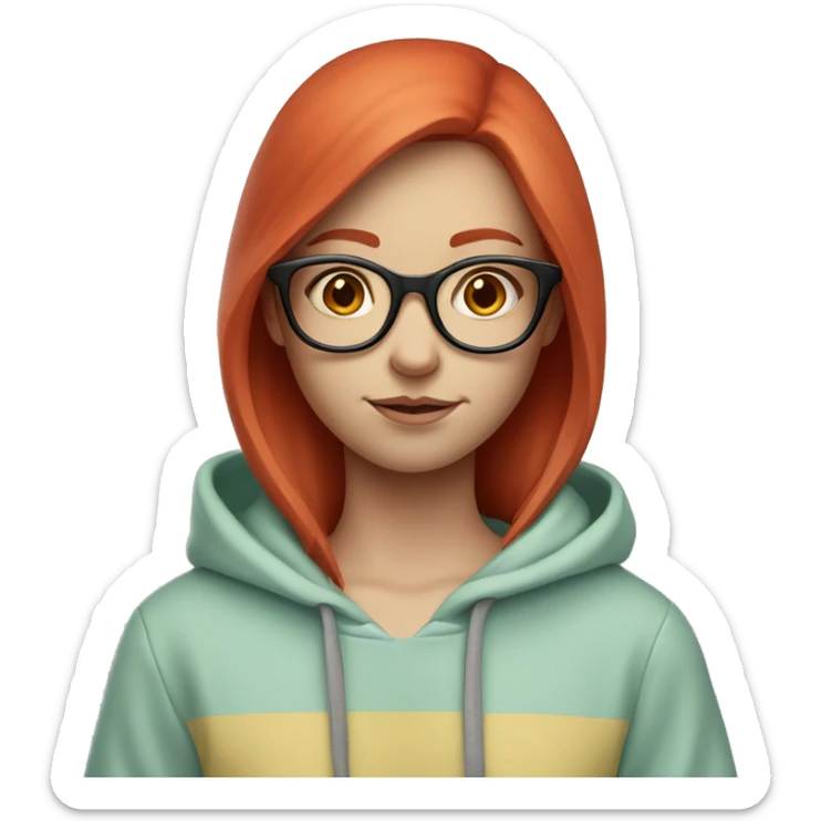 Pale girl with red hair and glasses wearing a Pastel Hoodie with colour block  sticker