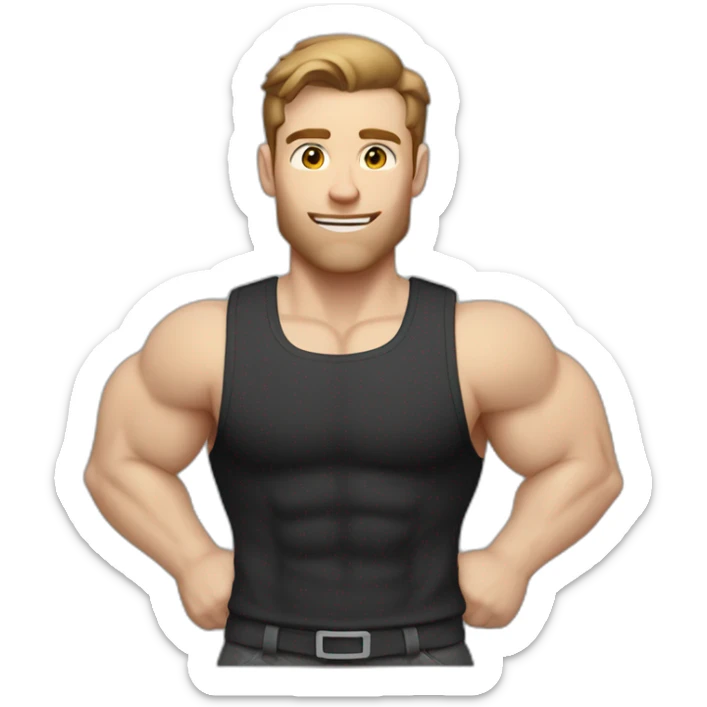 Pale skinned Fit Man With the biceps and brown hair in black shirt and gray shorts sticker