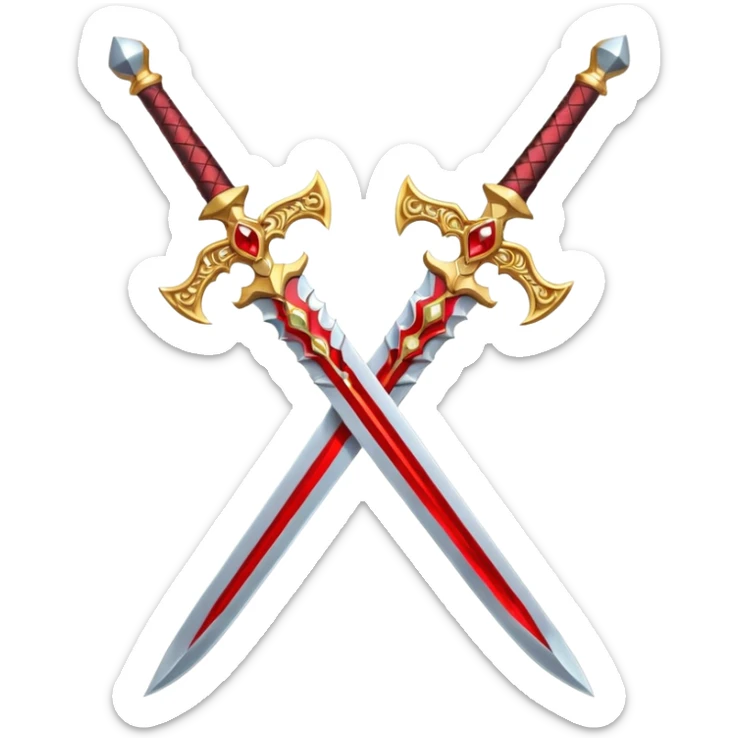 Two Golden royal swords with red gems sticker