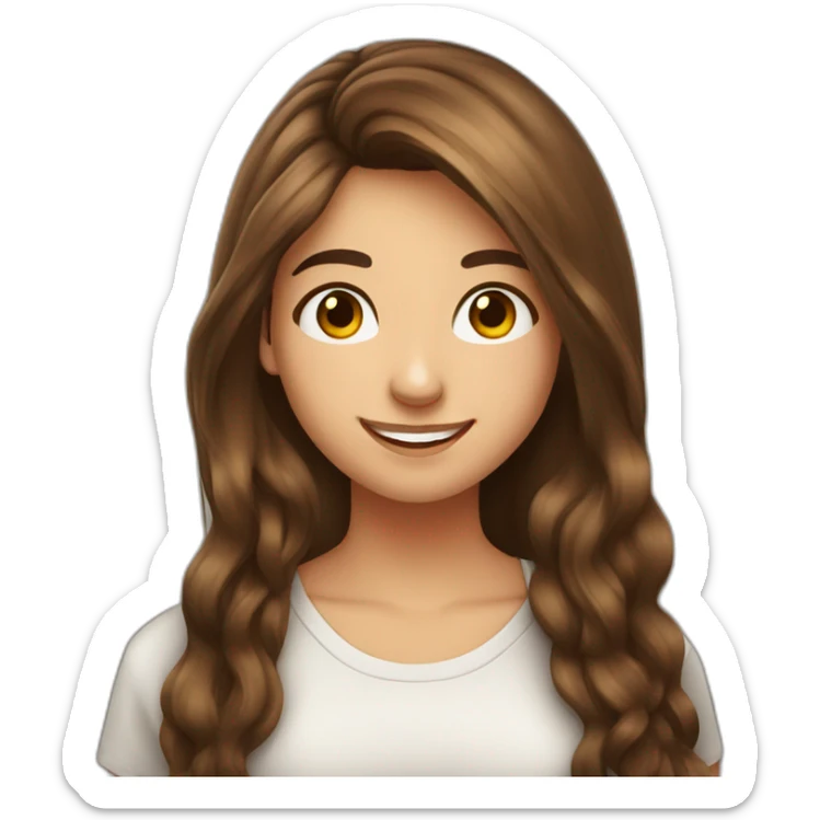 Spaniard Teenager girl long Brown hair funny face smiling taking selfie sticker