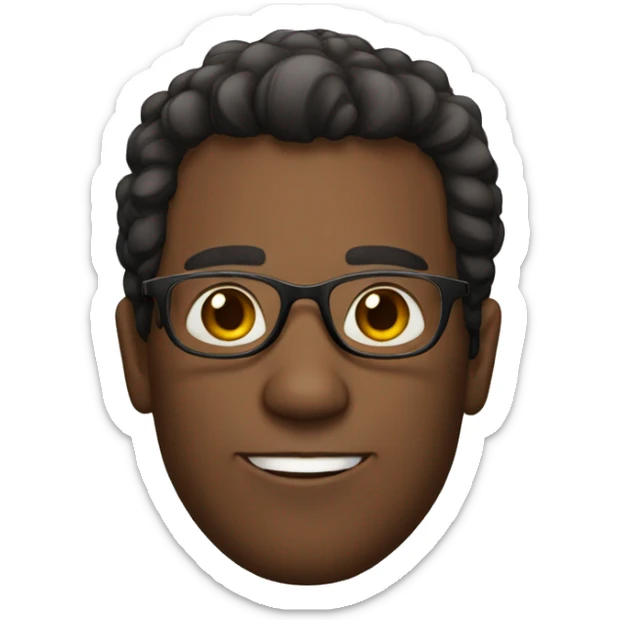 A man with Brazilian characteristics with cut hair, glasses and dark skin sticker