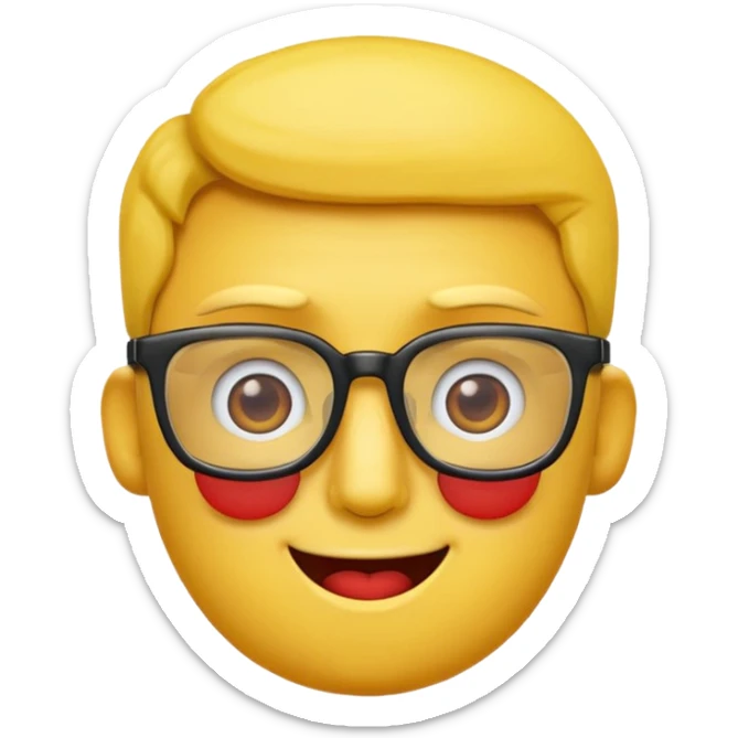 Créer un emoji nerd le perso doit être une tête basique d'emoji jaune avec une grosse paire de lunettes rectangulaires noires 3 boutons sur chaque joue et une dent qui dépasse  sticker