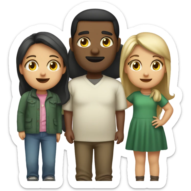 a family, 1_fat_white_man, 1_black_fat_woman, with 1_black_fat_5years_old_girl,  sticker