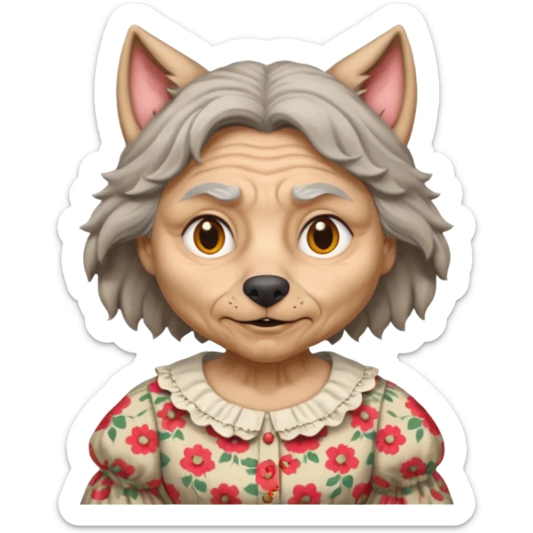 The big bad wolf is wearing Grandma's clothes, yet its face still looks like a wolf's. sticker