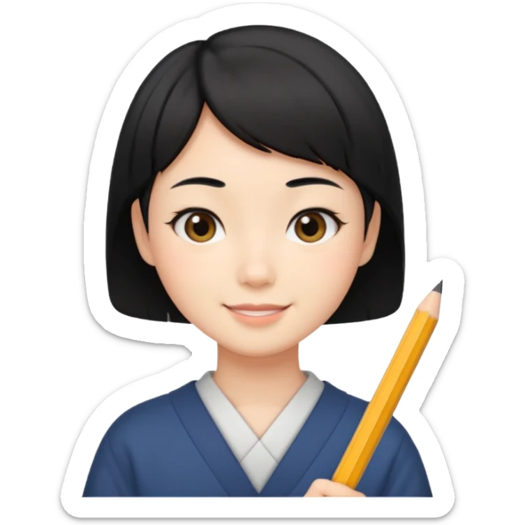 quero um personagem japones, de pouco cabelo e sorrindo com um lapis na mao sticker