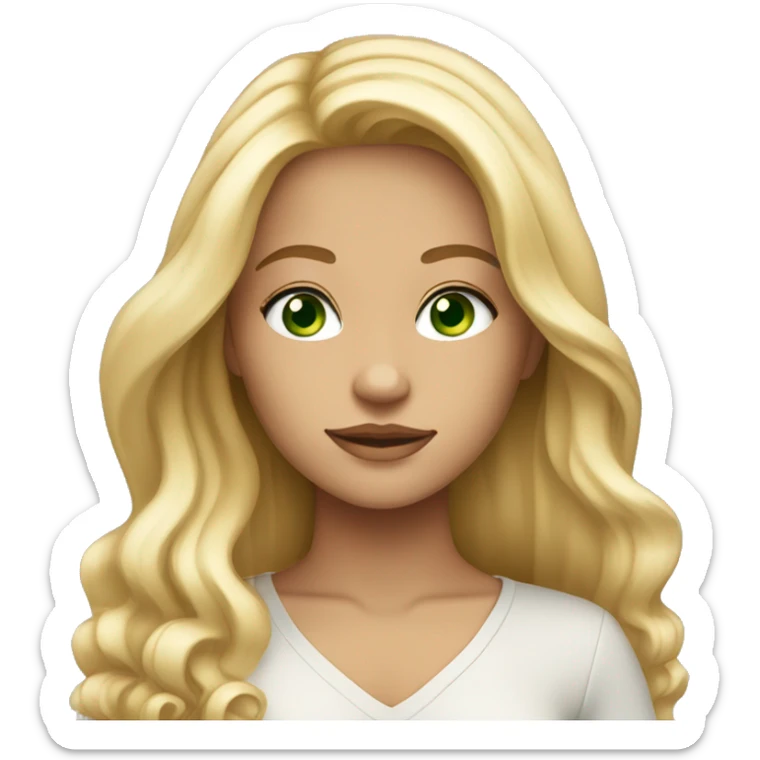 beautiful blond with long hair médium light tan skin with  green bleu eyes  sticker