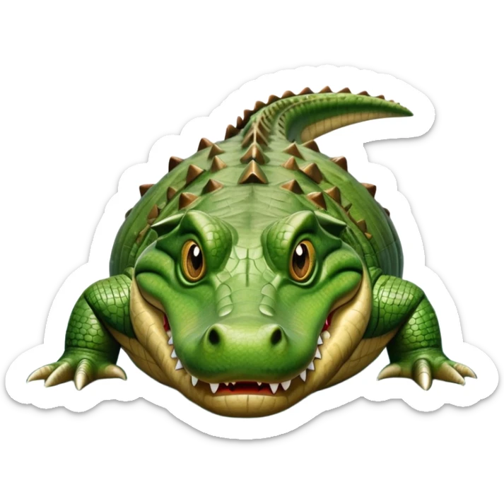 cinematic-crocodile-realistic-full-body-on all fours-emoji,-massive-scaled-body-partially-submerged-in-shallow-water,-head-tilted-dramatically,-rough-green-and-brown-hide-textured-with-deep-ridges,-simplified-yet-realistic-focused-features, head held high sticker