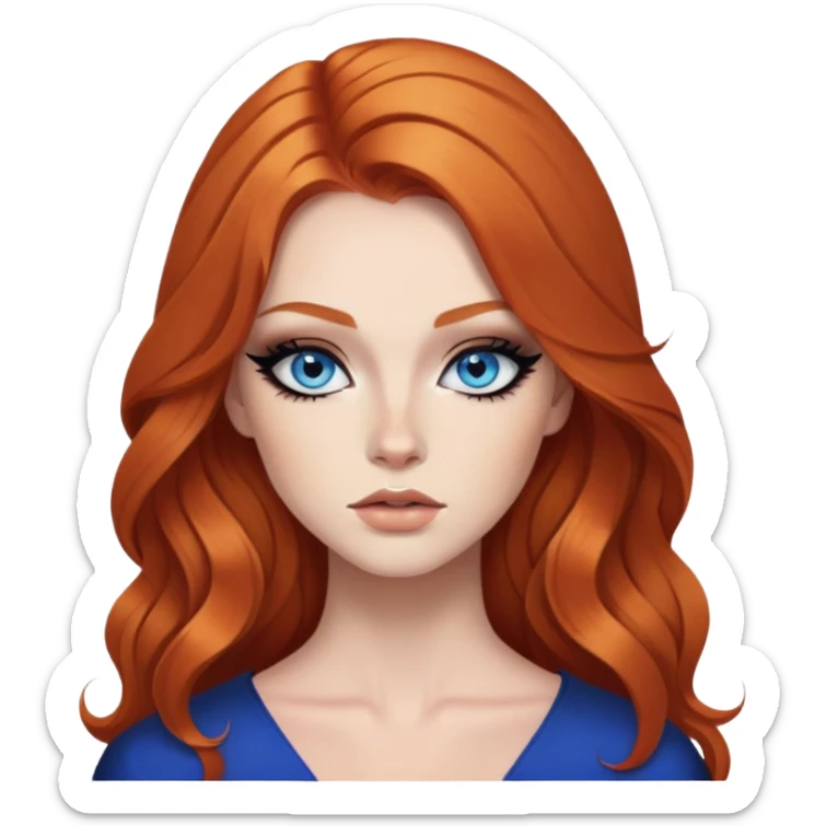 ginger hair, blue eyes, baddie,pretty makeup, strong makeup, black eyeliner, long hair sticker