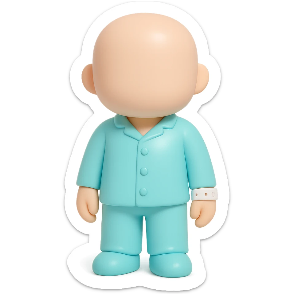 minimalist vinyl figure of a faceless adult in #6fe8f3 pajamas with a hospital wristband, clean 3D toy look, professional and simple, ideal for a Discord role icon sticker