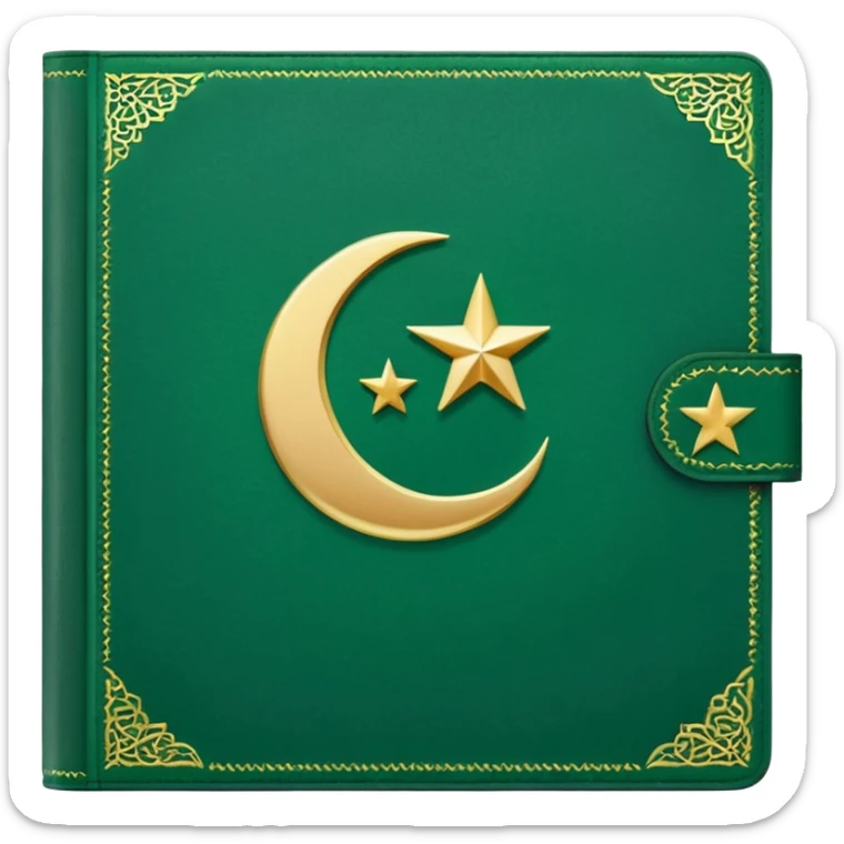Closed Quran with the Islamic Symbol on it (moon and star) green from left to right sticker