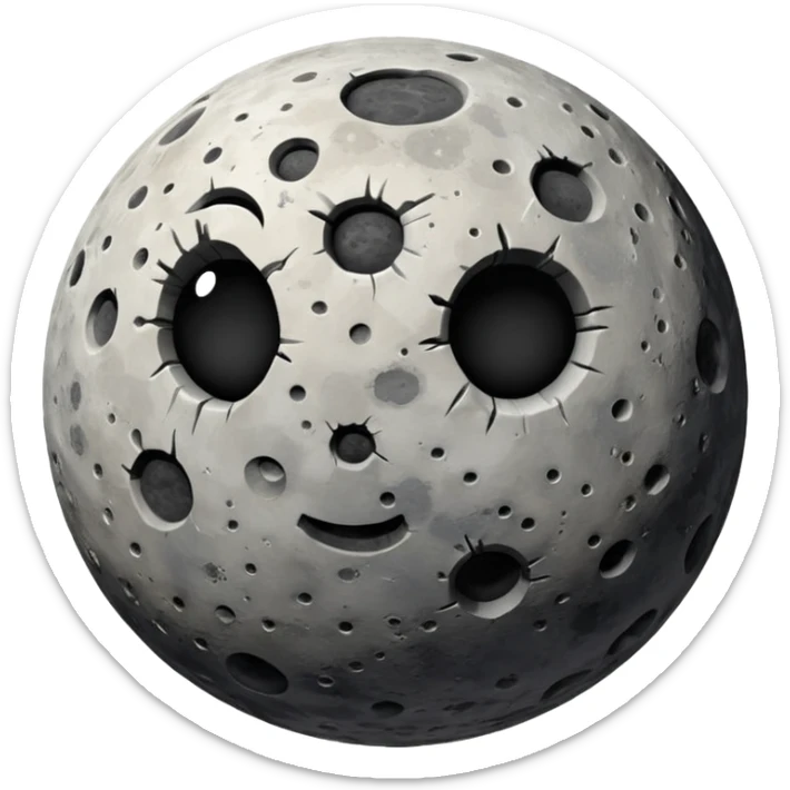 rocky gray planet emoji, round with many craters, rough textured patches, desolate moon sticker