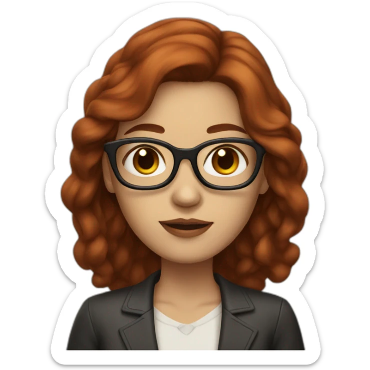 WOMAN WITH MIDDLE PART, LONG DARK RED HAIR, BROWN GLASSES, WHITE SKIN sticker