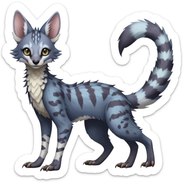 Feral Rare Fantasy dark pastel Vernid-Sergal-Genet-Trico-species by LiLaiRa, random markings, tufted tail, tufted ears, full body sticker