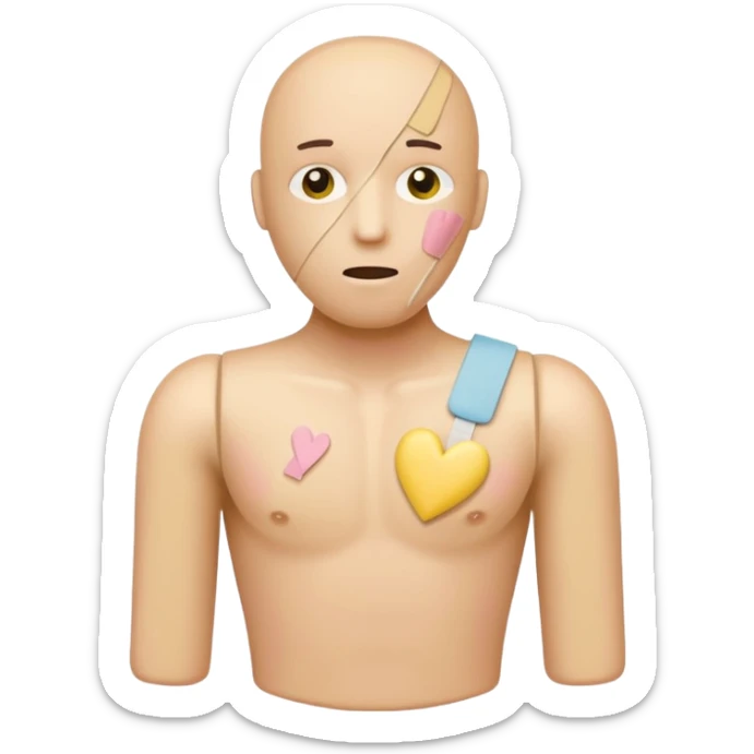 A broken heart sealed with a Band-aid man in soft pink, beige and yellow pastel colors sticker