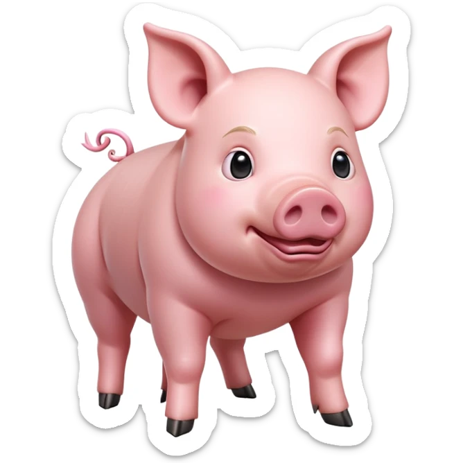 cinematic-[realistic pig]-realistic-full-body-standing-emoji,-tail-flicking-lazily,-head-tilted-dramatically,-sleek-[pink]-skin,-simplified-yet-realistic-focused-features,-highly-detailed,-glowing-with-an-almost-sarcastic-glow sticker