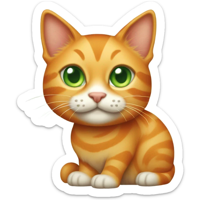 orange tabby cat who has no white fur, just swirly orange tabby with green eyes  sticker