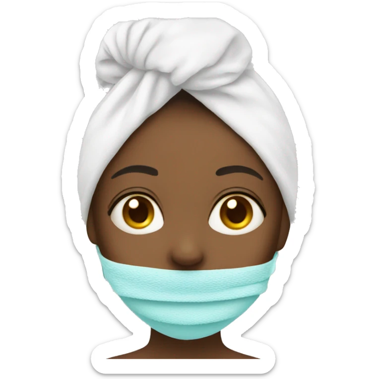 Girl with towel on her head and treatment mask on her face sticker