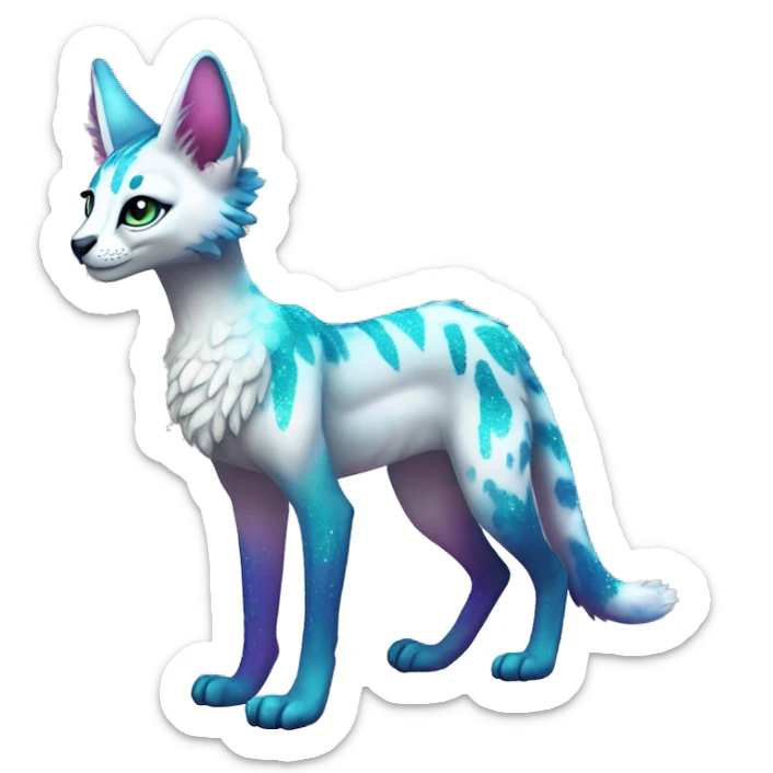 Cute Kawaii Epic Ethereal Sparkly Colorful Sergal-Serval-Vernid full body sticker
