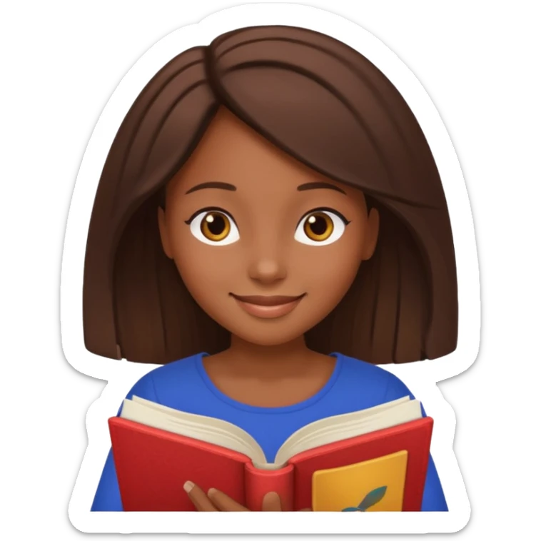 Pretty black girl with brown eyes and brown hair reading a romantic book sticker
