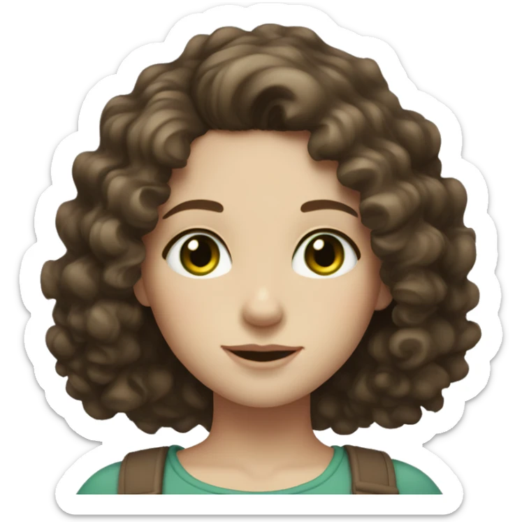 girl with pale skin green eyes dark brown curly hair shoulder length and freckles sticker